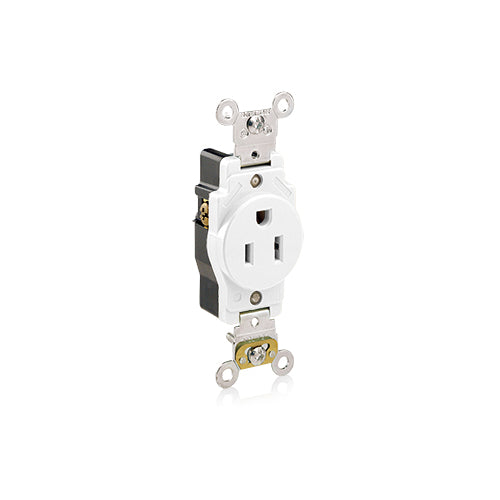 Leviton 5261-W Single Receptacle, Industrial Grade, 15 Amp, 125 Volt, Self-Grounding, White
