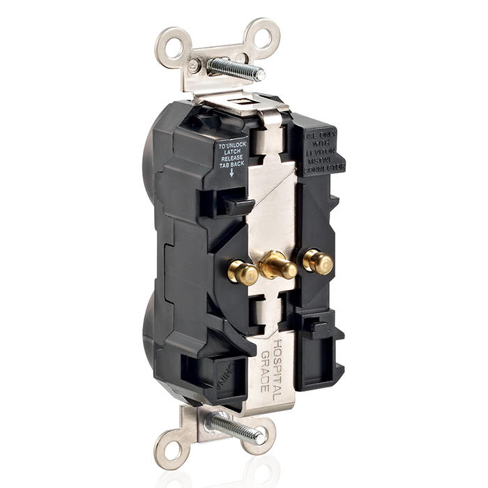 Leviton M8300-R Lev-Lok Duplex Receptacle Outlet, Extra Heavy-Duty Hospital Grade, Smooth Face