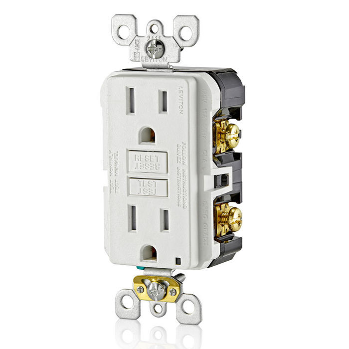Leviton GFTR1-W 15 Amp, 125 Volt Receptacle/Outlet, 20 Amp Feed-Through, Self-test SmartlockPro