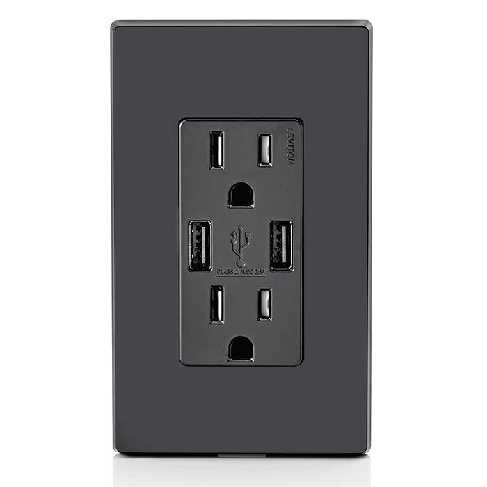 Leviton T5632-E Combination Duplex Receptacle/Outlet and USB Charger. 15 Amp, 125 Volt, Decora Tamper-Resistant Receptacle/Outlet