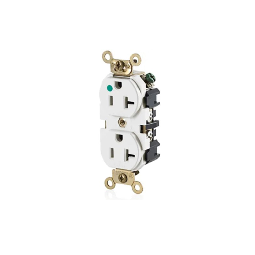 Leviton MRI83-W Hospital Grade Flat Faced Duplex Receptacle, 20 Amp