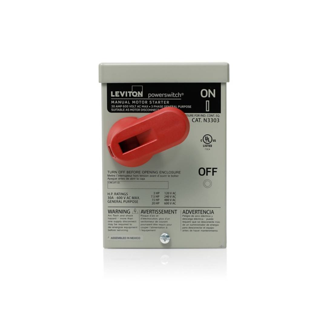 Leviton N3303-DS Three-Pole AC Manual Motor Controller