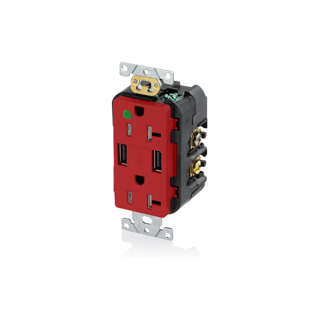 Leviton T5832-HGR 20-Amp Hospital Grade USB Charger/Tamper-Resistant