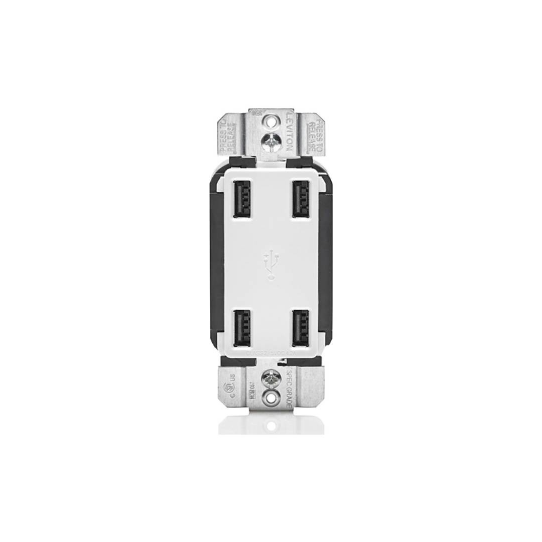 Leviton USB4P-W 4.2A 4-Port USB Type-A Wall Outlet Charger