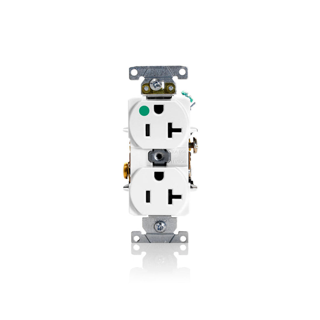 Leviton 8300-HW 20 Amp Duplex Receptacle/Outlet, Hospital Grade, Self-Grounding