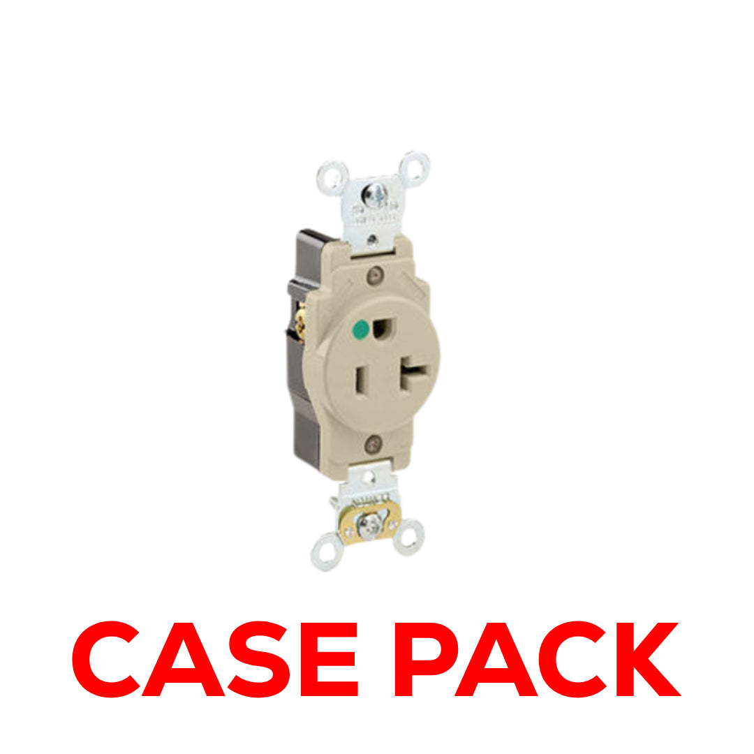 10 Pack Leviton 8310-I 20 Amp, 125 Volt, Extra Heavy Duty Hospital Grade, Single Receptacle, Straight Blade, Self Grounding, Ivory