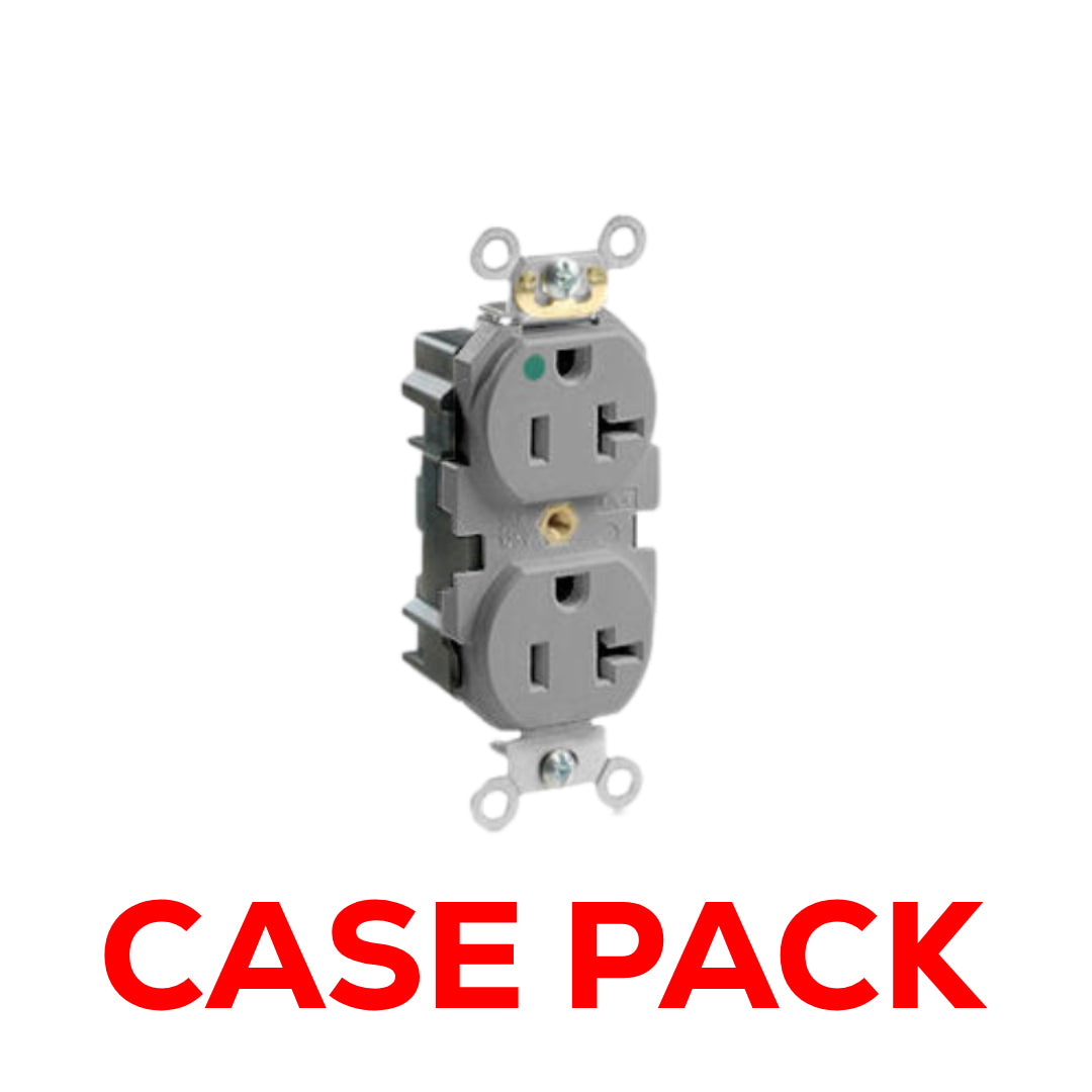 10 Pack Leviton M8300-HGY Lev-Lok Modular Wiring Device 20-Amp, 125 Volt, Narrow Body Duplex Receptacle, Straight Blade, Hospital Grade, Self Grounding, Gray