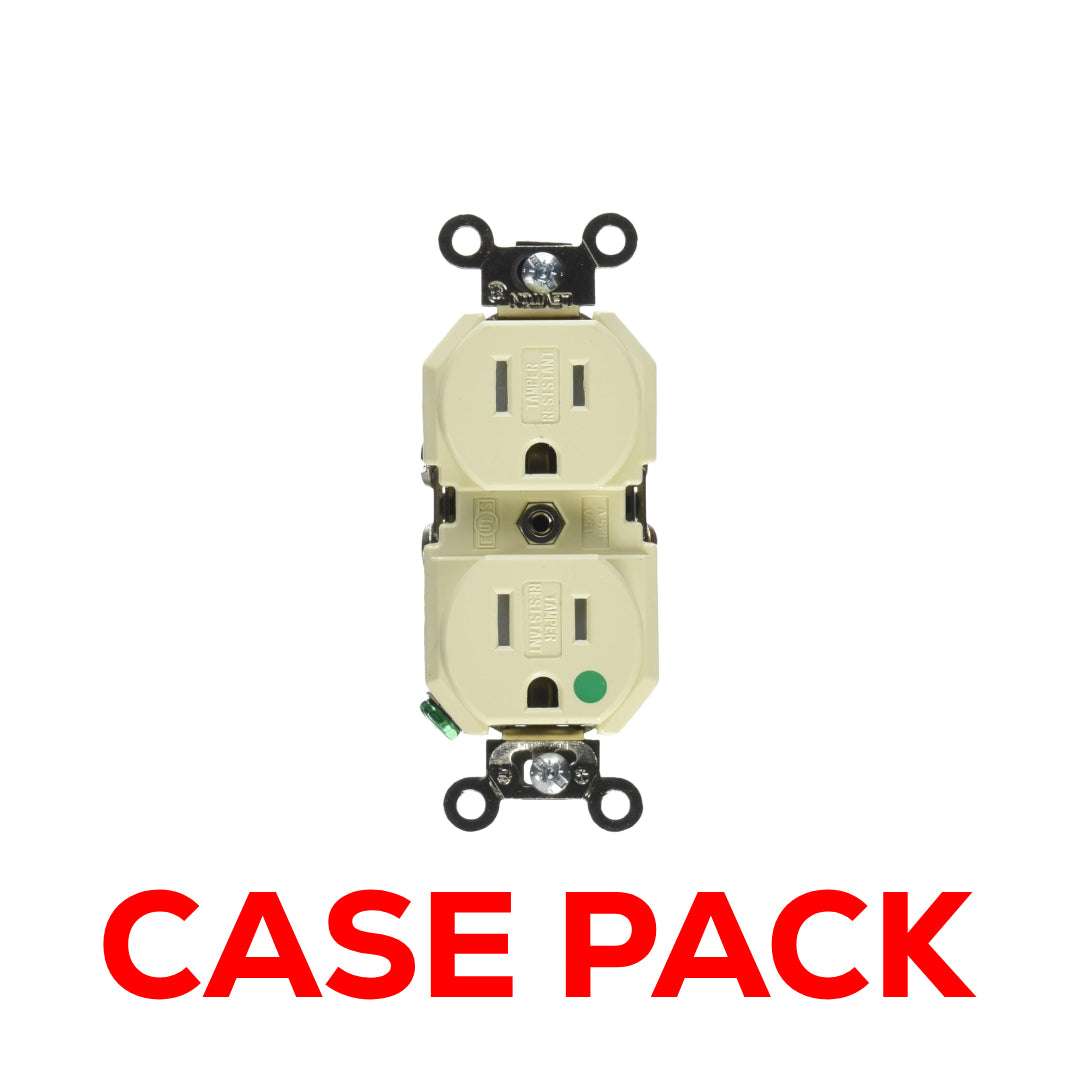 10 Pack Leviton 8200-SGI 15-Amp, 125 Volt, Extra Heavy Duty Hospital Grade, Duplex Receptacle, Tamper-Resistant, Straight Blade, Self Grounding