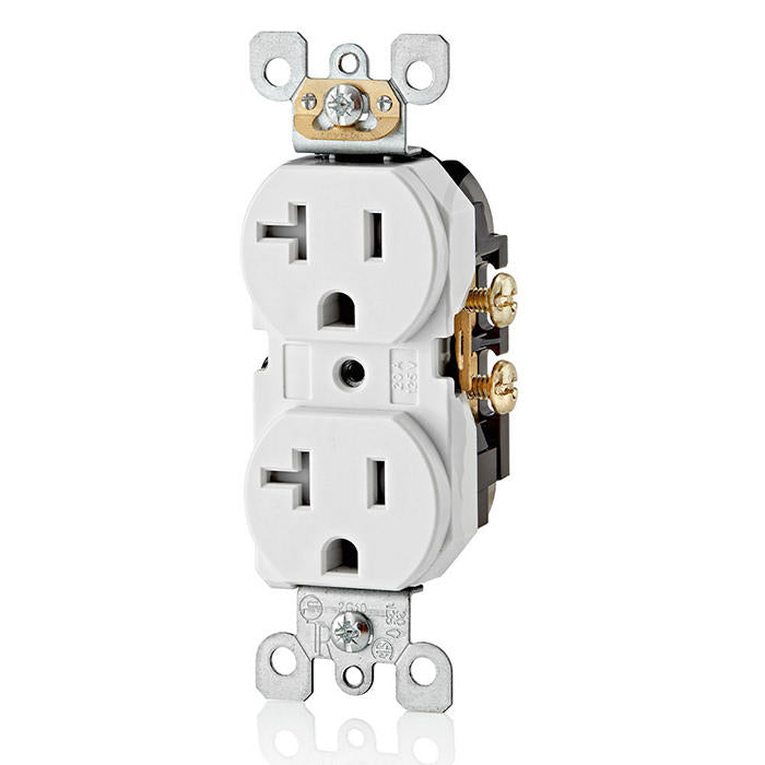 Leviton T5820-W 20 Amp Duplex Tamper-Resistant Outlet/Receptacle, Grounding