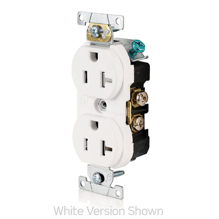 Leviton TBR20-W Tamper-Resistant Duplex Receptacle, 20 Amp, 125 Volt