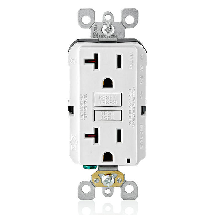 Leviton GFNT2-W 20 Amp, Self Test, Non Tamper-Resistant GFCI Outlet with LED Indicator Light