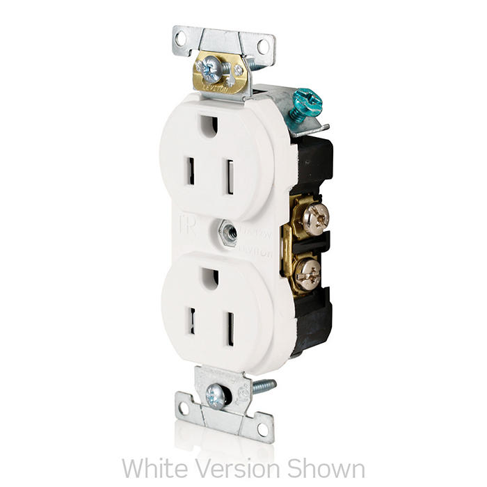 Leviton TBR15-W Tamper-Resistant Duplex Receptacle, 15 Amp, 125 Volt