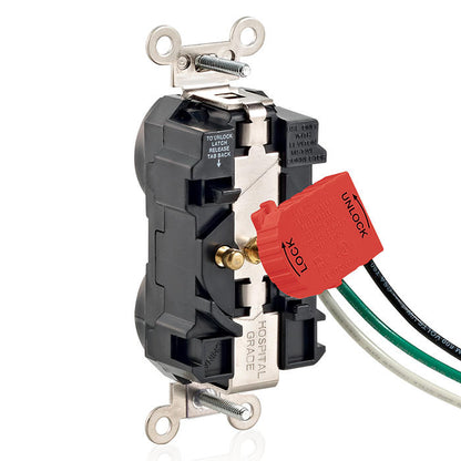 Leviton M8300-R Lev-Lok Duplex Receptacle Outlet, Extra Heavy-Duty Hospital Grade, Smooth Face