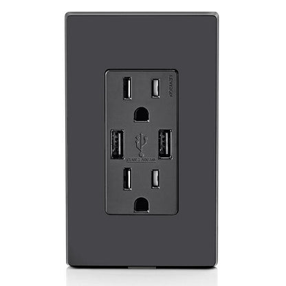 Leviton T5632-E Combination Duplex Receptacle/Outlet and USB Charger. 15 Amp, 125 Volt, Decora Tamper-Resistant Receptacle/Outlet
