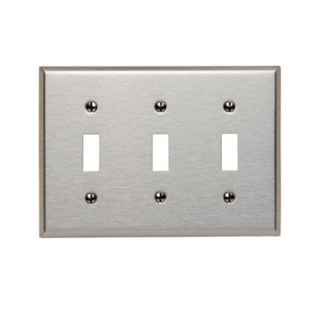 Leviton 84011-40 Switch Wallplate, Standard Size, Gang 3, Brushed Stainless Steel