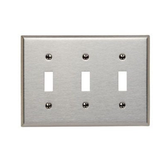 Leviton 84011-40 Switch Wallplate, Standard Size, Gang 3, Brushed Stainless Steel