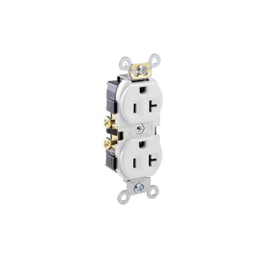 Leviton CR20-W 20 Amp Duplex Receptacle/Outlet, Commercial Grade, Self-Grounding