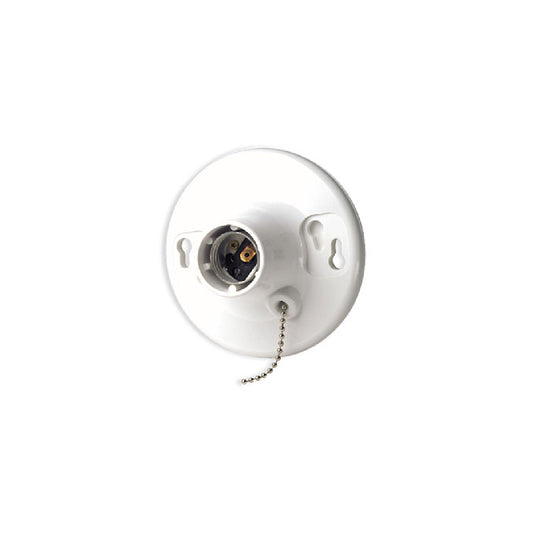 Leviton 8827-CW1 600W/250V Keyless Lamp Holder Medium Base One-Piece White Urea Outlet Box Mount