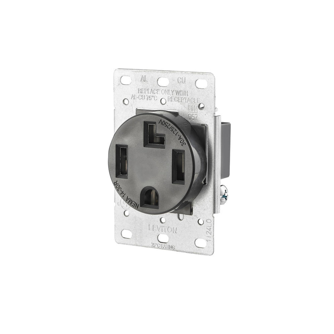 Leviton 278-S00 30 Amp, 125/250 Volt, NEMA 14-50R, 3-Pole, 4-Wire, Flush Mount Outlet/Receptacle