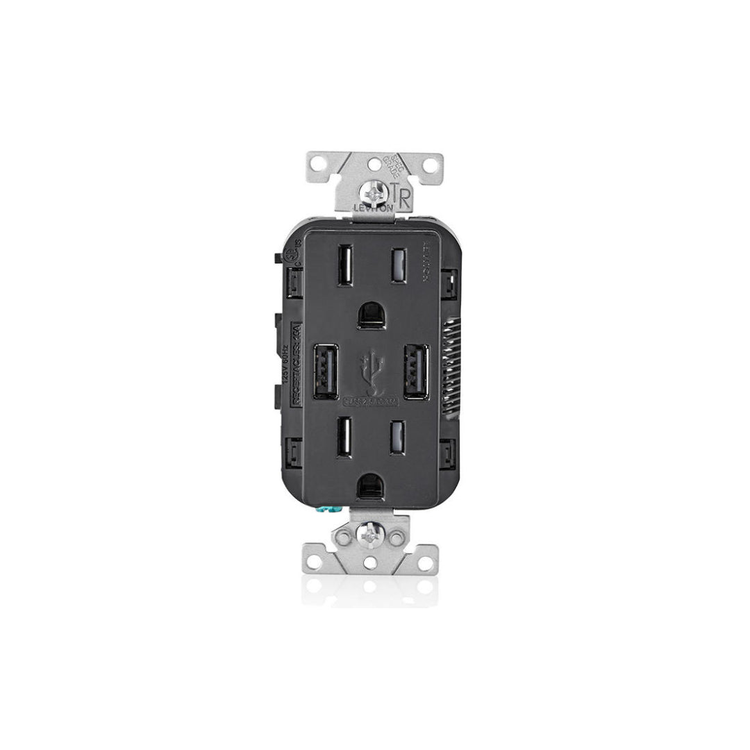 Leviton T5632-E Combination Duplex Receptacle/Outlet and USB Charger. 15 Amp, 125 Volt, Decora Tamper-Resistant Receptacle/Outlet