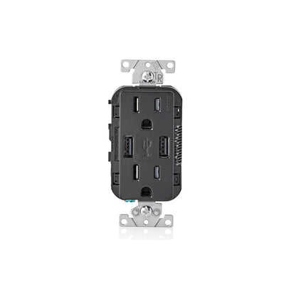 Leviton T5632-E Combination Duplex Receptacle/Outlet and USB Charger. 15 Amp, 125 Volt, Decora Tamper-Resistant Receptacle/Outlet