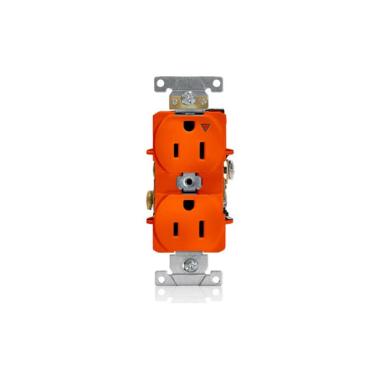 Leviton 5262-SIG Duplex Receptacle, Industrial Grade, 15 Amp, 125 Volt, Self-Grounding, Orange