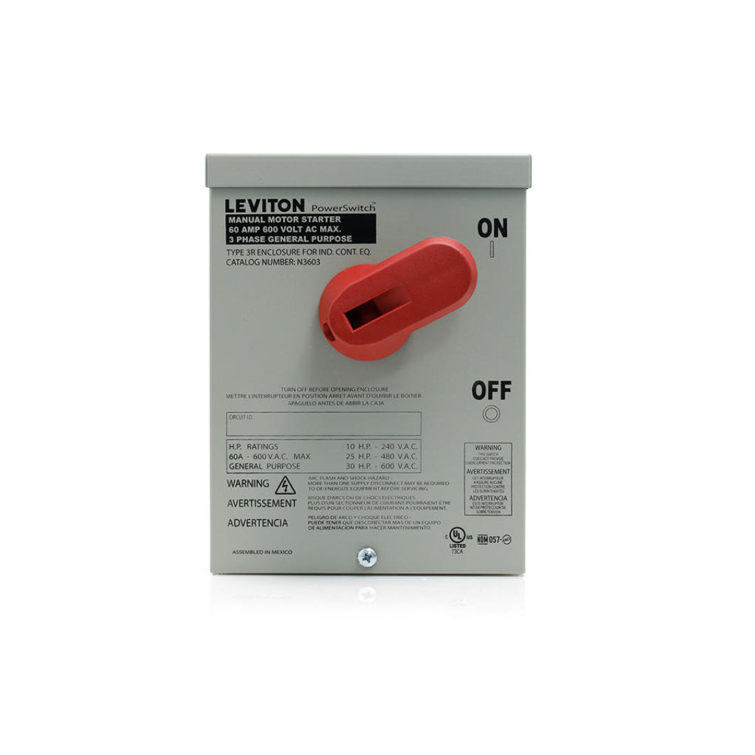 Leviton N3603 60 Amp, 600 Volt, Toggle In Type 3R Enclosure Three-Pole AC Manual
