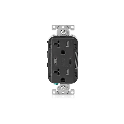 Leviton T5835-E 30W (6A) USB Dual Type-C/C Power Delivery Wall Outlet Charger with 20A