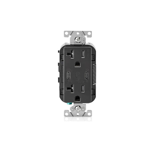 Leviton T5835-E 30W (6A) USB Dual Type-C/C Power Delivery Wall Outlet Charger with 20A