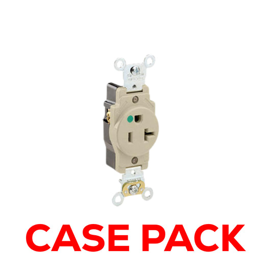 10 Pack Leviton 8310-I 20 Amp, 125 Volt, Extra Heavy Duty Hospital Grade, Single Receptacle, Straight Blade, Self Grounding, Ivory