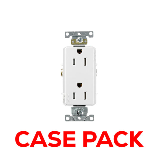 10 Pack Leviton TDR15-W 15 Amp, 125 Volt, Decora Plus Duplex Receptacle, Straight Blade, Tamper Resistant, Commercial Grade, Self Grounding, White
