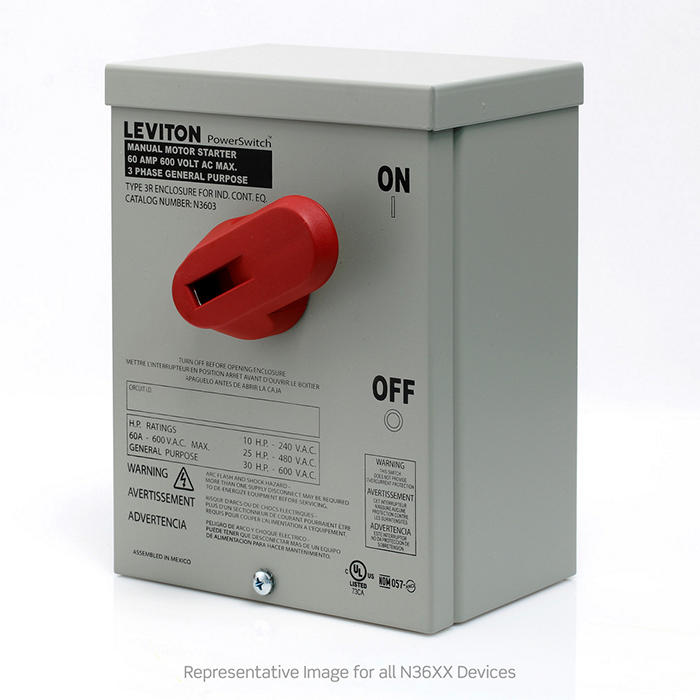 Leviton N3603 60 Amp, 600 Volt, Toggle In Type 3R Enclosure Three-Pole AC Manual